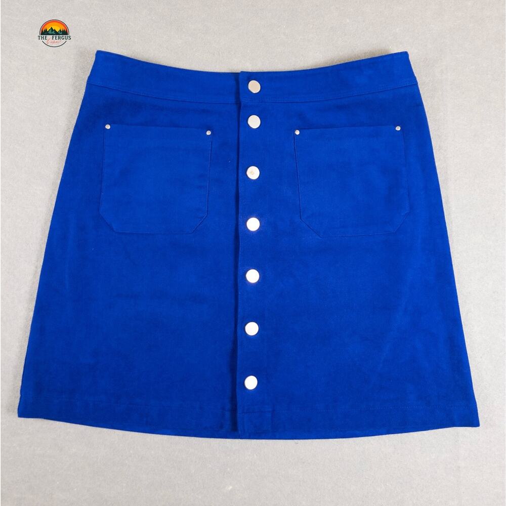 INC International Concepts Suede Mini Skirt Blue Snap Button Front Women's Sz 8
